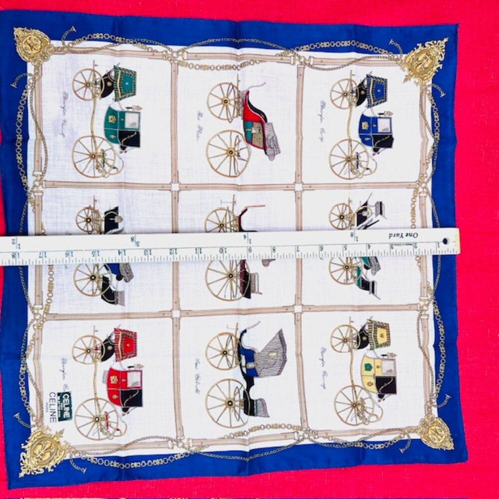New Celine Paris Mini Scarf/Neck-Kerchiefr cotton 19" multiple chariots (89) - Picture 9 of 14